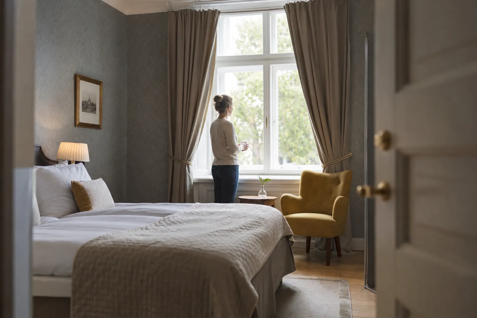Historisk stadshotellbyggnad med klassisk fasad