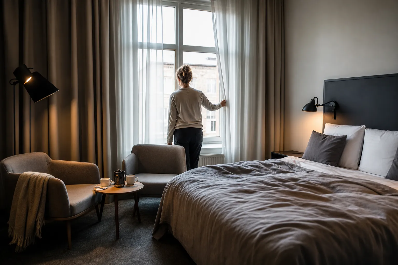 Hotellfasad i centrala Uppsala nära domkyrkan och Fyrisån