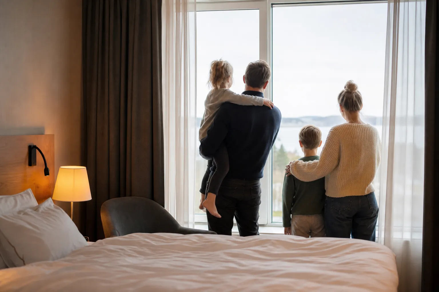 Familj vid poolområde på hotell i Skåne