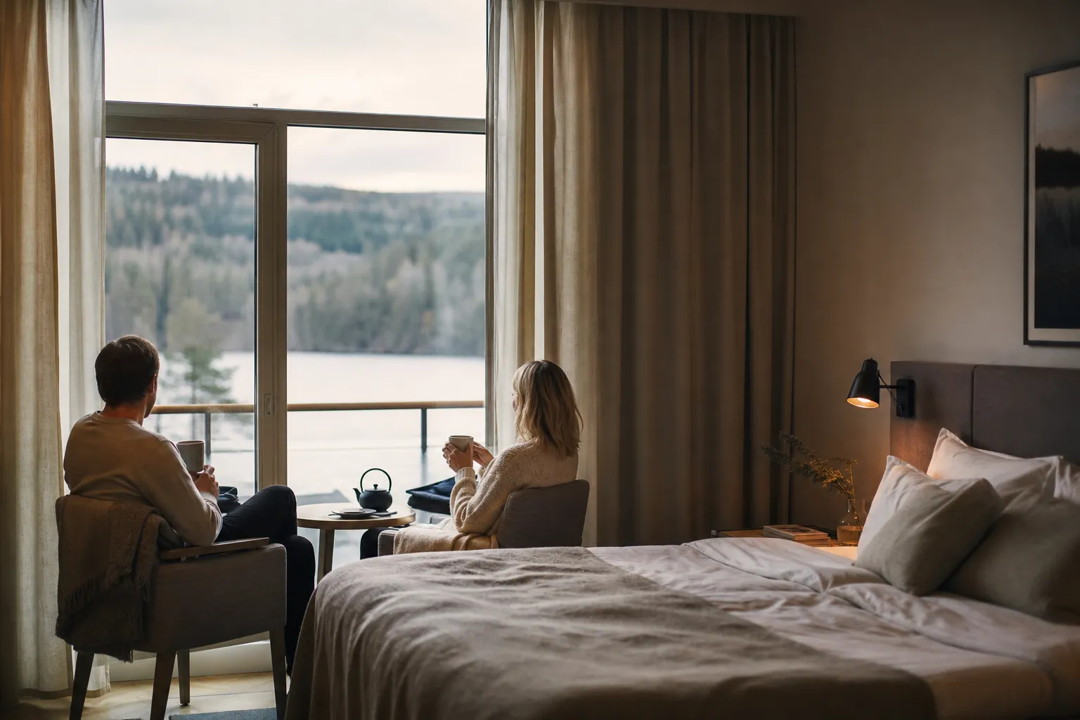 Dukat hotellrum för två med bubbel i hink och tänt ljus