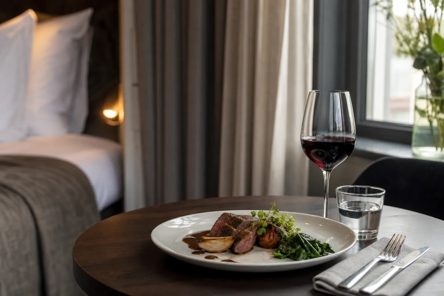 Serverat middagsbord på hotellrestaurang som en del av ett middagspaket