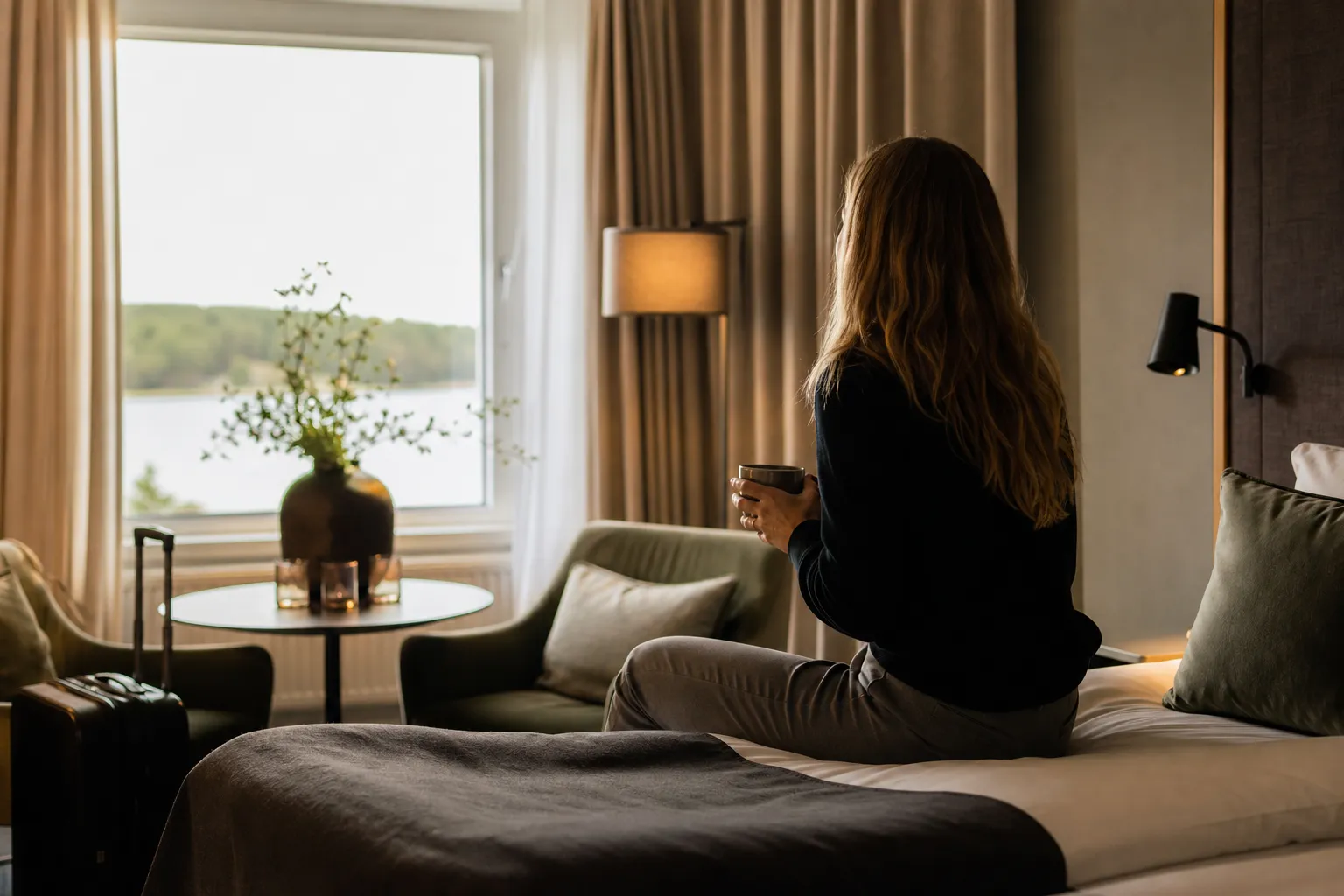 Konferensgrupp samlad till gemensam middag på hotell kvällstid