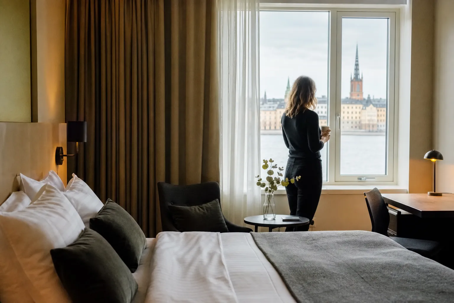 Konferenshotell i Stockholm sett från gatan en kväll