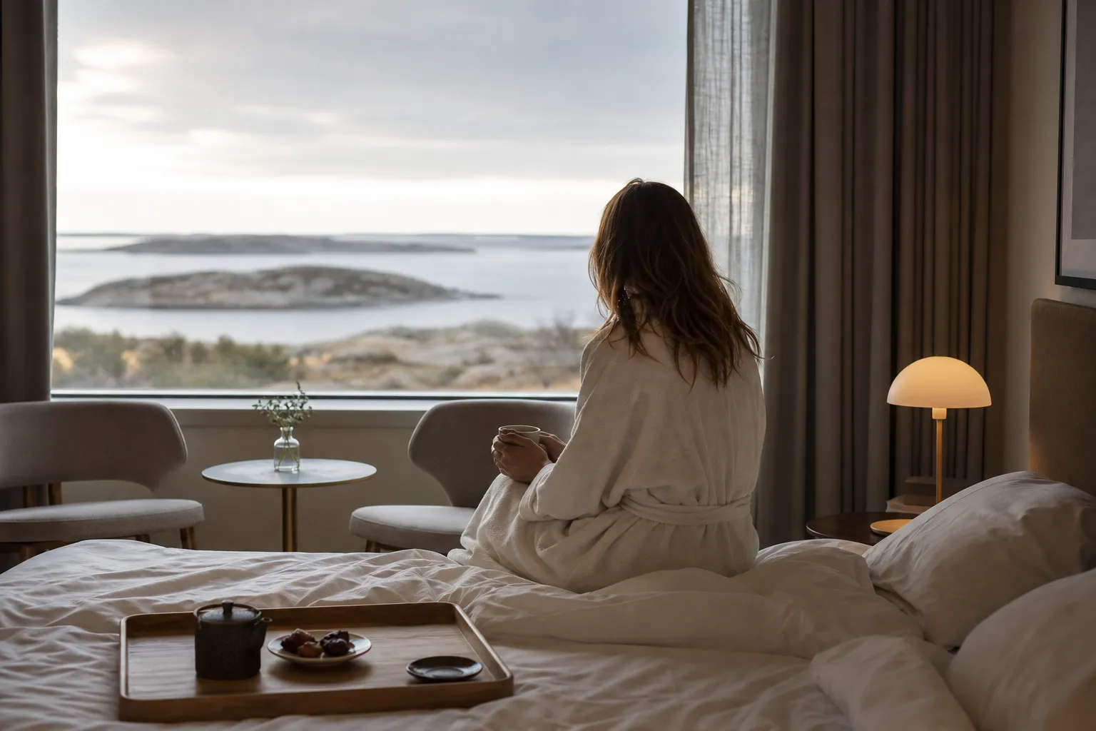Spahotell längs västkusten med klippor, hav och relaxavdelning