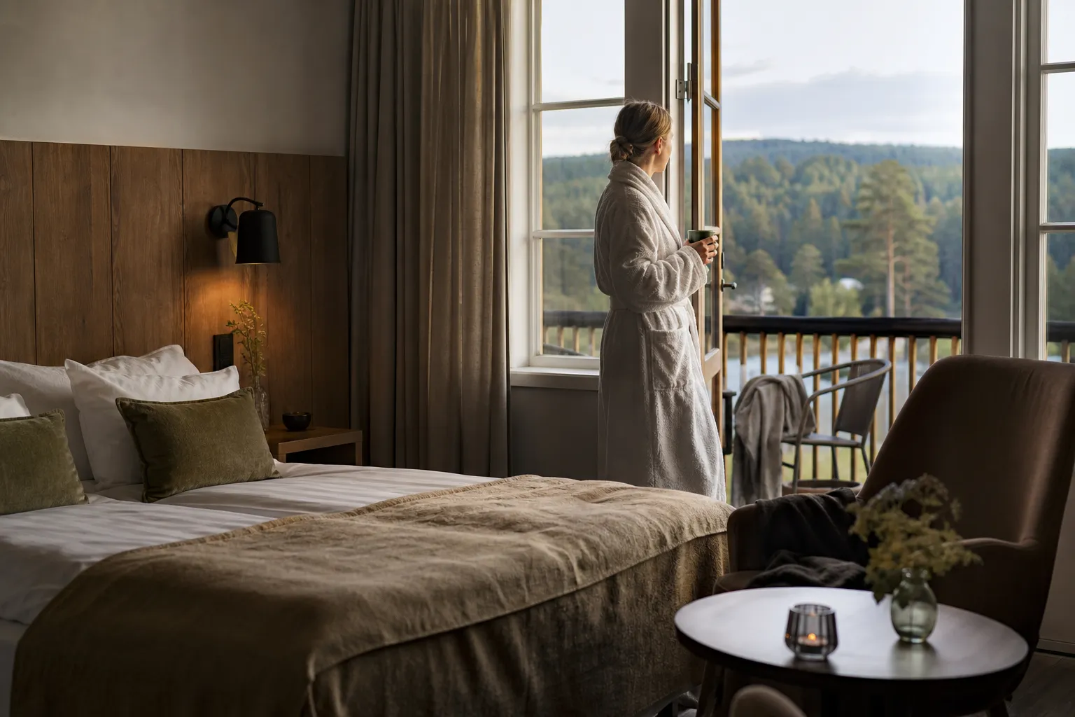 Hotell vid Siljan i Dalarna med utsikt över vatten och dalaskog under en weekendvistelse