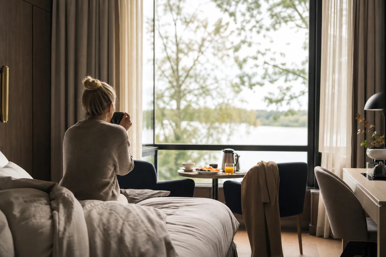 Hotellrum med utsikt över Stockholm inför en weekendvistelse